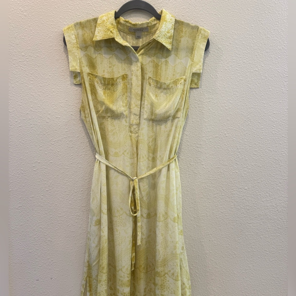 All Saints Yellow Patterned Midi Dress - Size 8